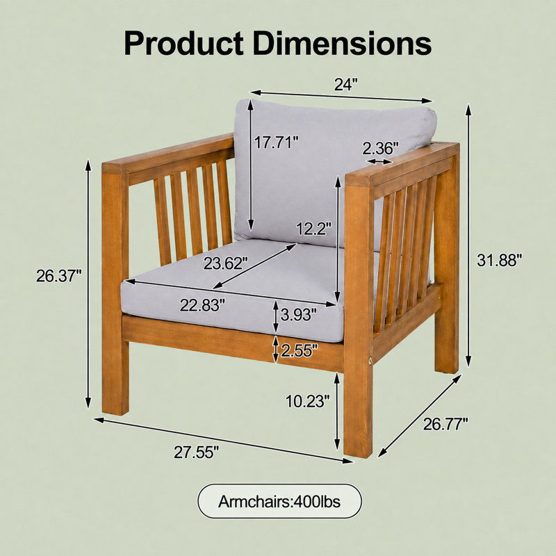 Fauteuil de jardin en bois avec coussins, Gris