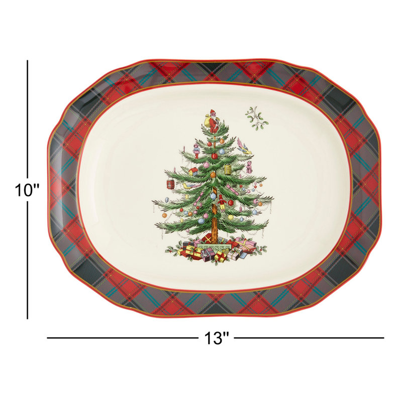 Spode Christmas Tree Tartan Rectangular Platter 14"