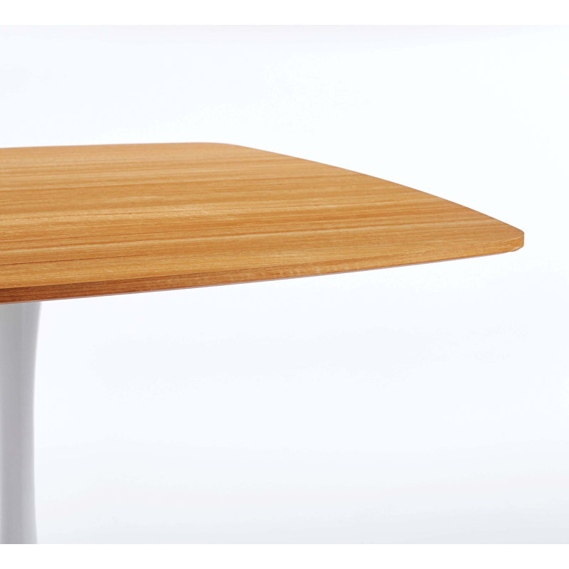 Table de salle à manger tulipe de 42 po carrée blanche et chêne, table d'appoint Mid-Century, Chêne / Blanc