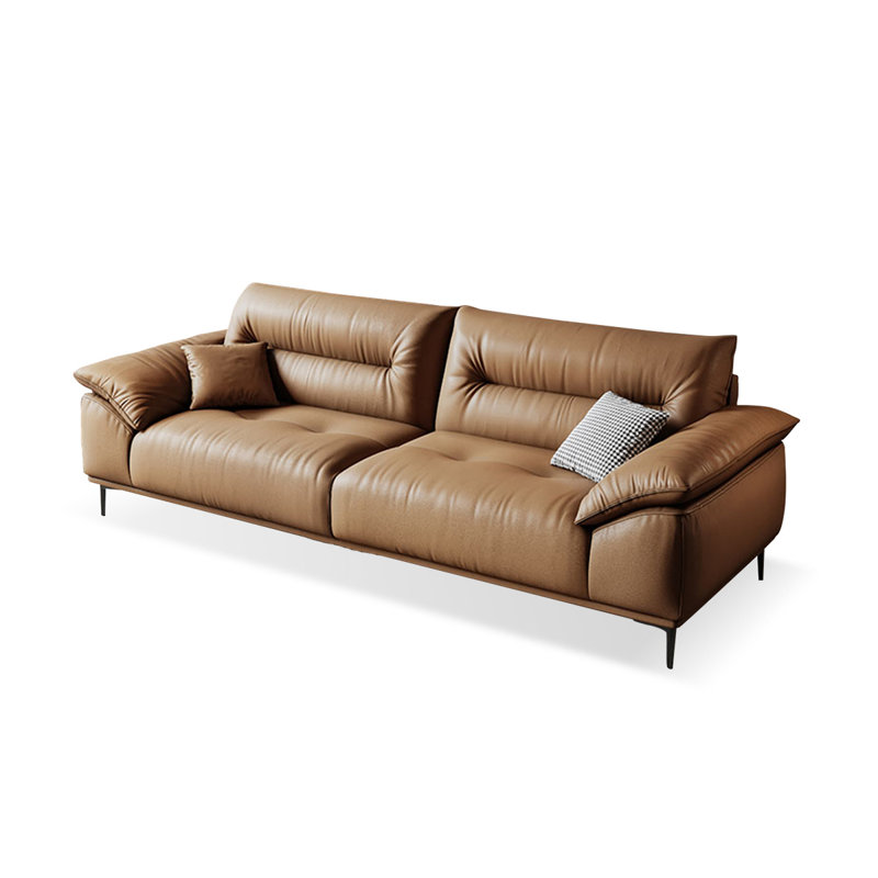Canapé standard en cuir véritable couleur caramel, Caramel