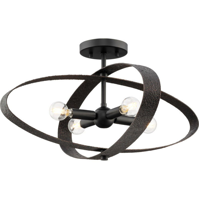 Plafonnier semi-encastré à quatre lumières 24 po, Noir mat