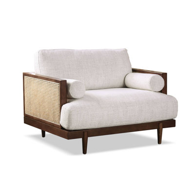 43.4" W Mid-Century Modern Chair, Beige/Walnut
