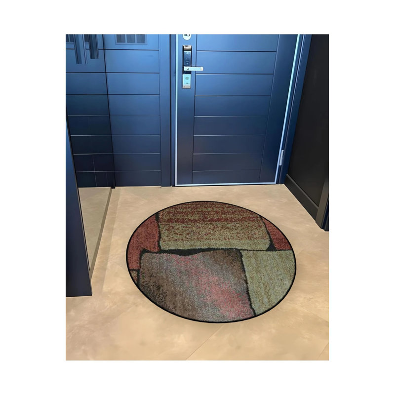 Modern Decorative Carpet With Abstract Pattern Woven Base In Dark Tones, Round 2'8"