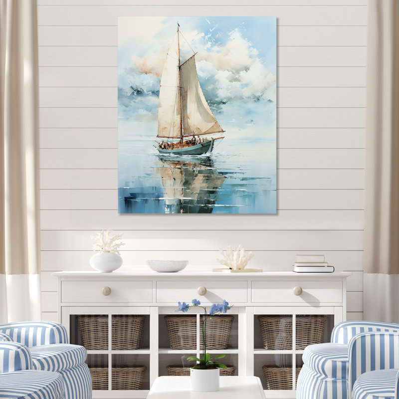 Minimalisme voilier serein II - nautique et plage, reproduction d'art sur toile, L 16 po x H 32 po, Toile tendue