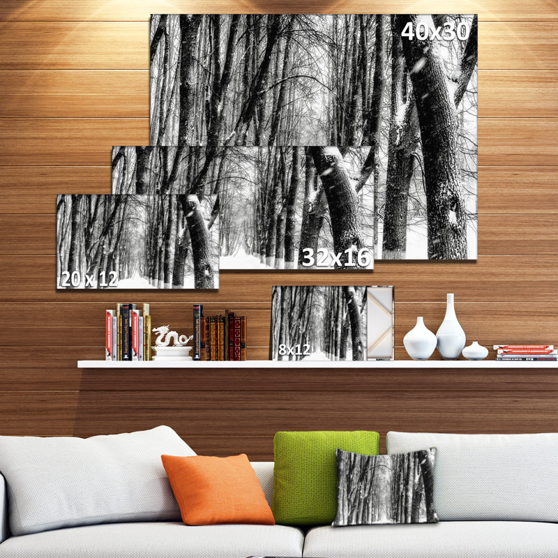 Snowy Forest Black and White Canvas Landscape Print, 12" x 20"