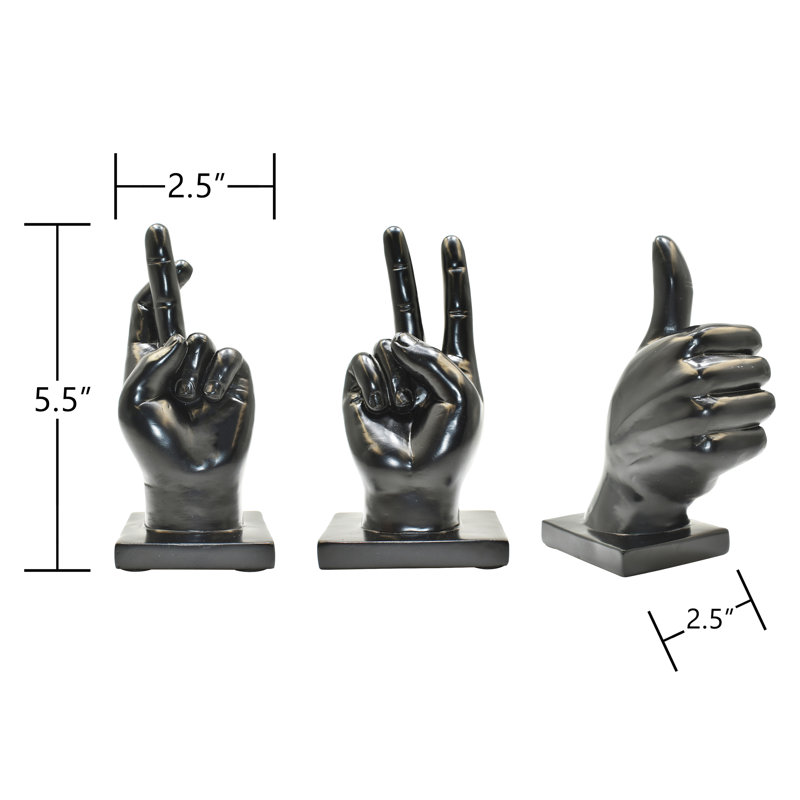 Adam et ses amis, décoration de la maison, doigts croisés, signe de la paix, sculpture pouce en l'air | 3 pièces |, Noir