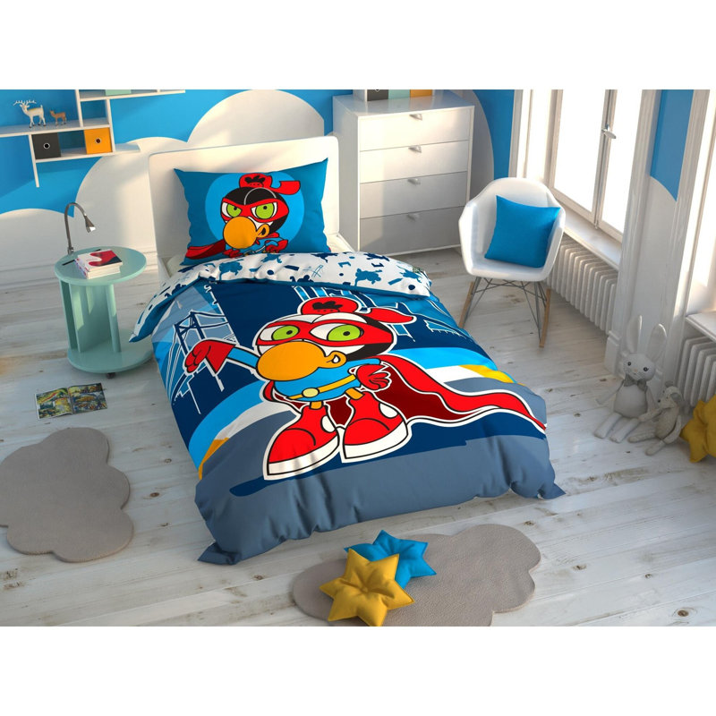 Ensemble de housse de couette 100% coton bleu / rouge / blanc 3 pièces