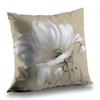 White Abstract Wild Flower Throw Pillow | Floral – Poly Twill Throw Pillow with Insert, Double-Sided Print