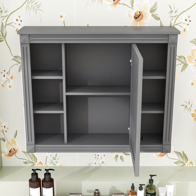 Armoire murale de salle de bain avec miroir et tablettes de rangement, Gris