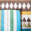 Tapis de chambre à coucher à rayures en coton fait à la main bleu clair / ivoire-350381324
