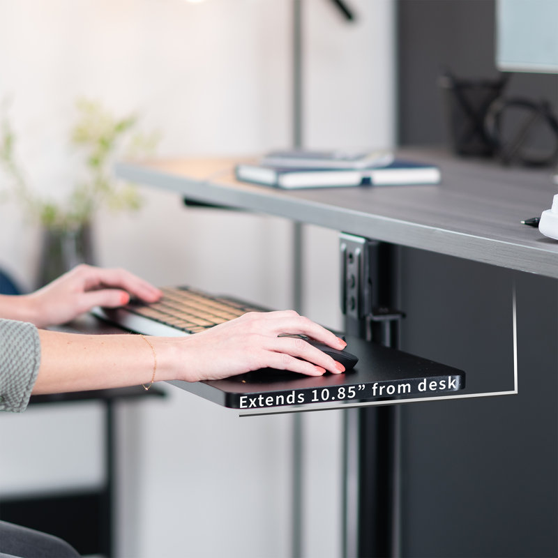 Black Adjustable Under Desk Rotating Keyboard and Mouse Tray