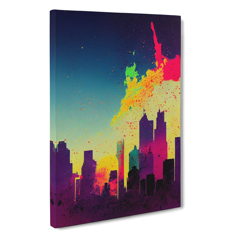 Dripping Paint City Skyline No.5 Abstract - Wrapped Canvas, 50cm H x 35cm W