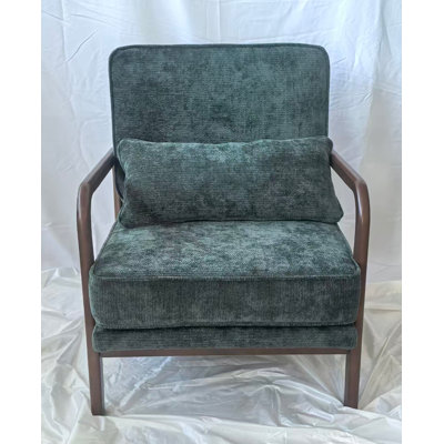 Comfy Migdalia Single, Upholstered Living Room Chair with Curved Wood Armrests and Lumbar Cushion, for Living Room, Bedroom, Makeup Room