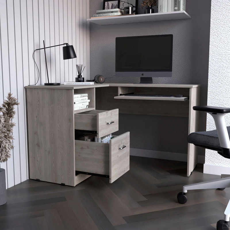 Bureau en L Bradford, tablette à clavier, Gris délavé