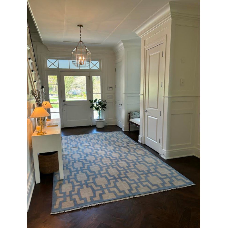 Della Hand Knotted Wool Geometric Area Rug, Pink, Runner 3' x 12'