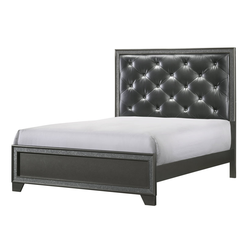 Grand lit avec revêtement, tête de lit haute, gris chatoyant foncé, lit de style contemporain d'invitation de chambre à coucher, revêtement pour