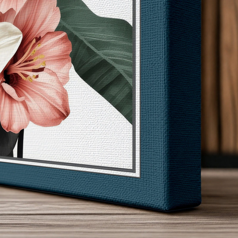 Tropical Bloom Study Botanical - Wrapped Canvas, 30x20 - 76.2 x 50.8 cm, Teal Border