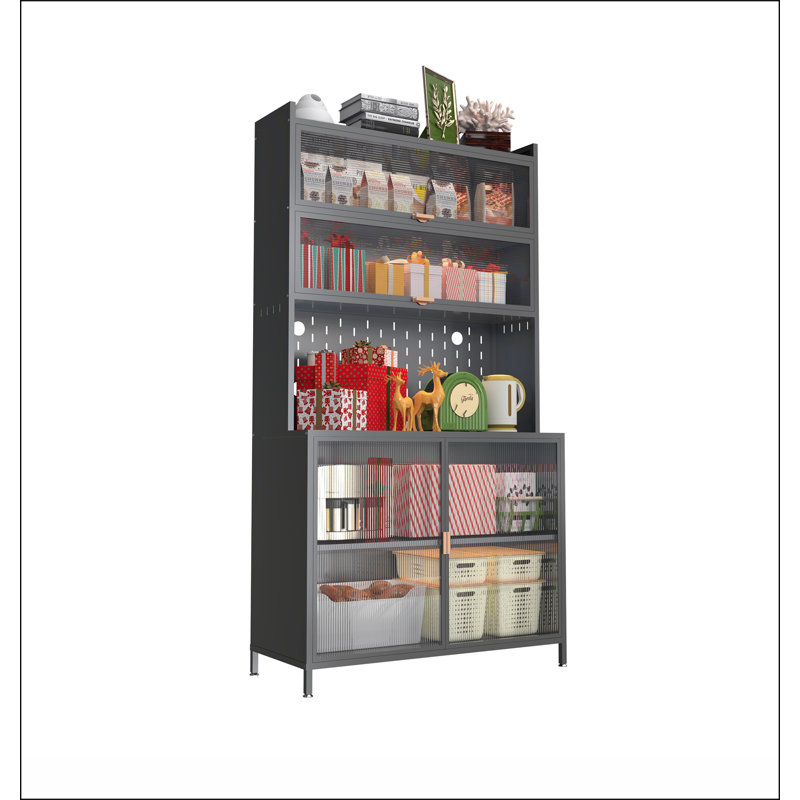 73'' Tall Kitchen Pantry Cabinet , 6 Level Flip Door with Pegboard Spacious, Adjustable & Stylish Metal Pantry Storage Cabinet, Anti-Tip Design Hutch for Kitchen, Dining Room, Living Room