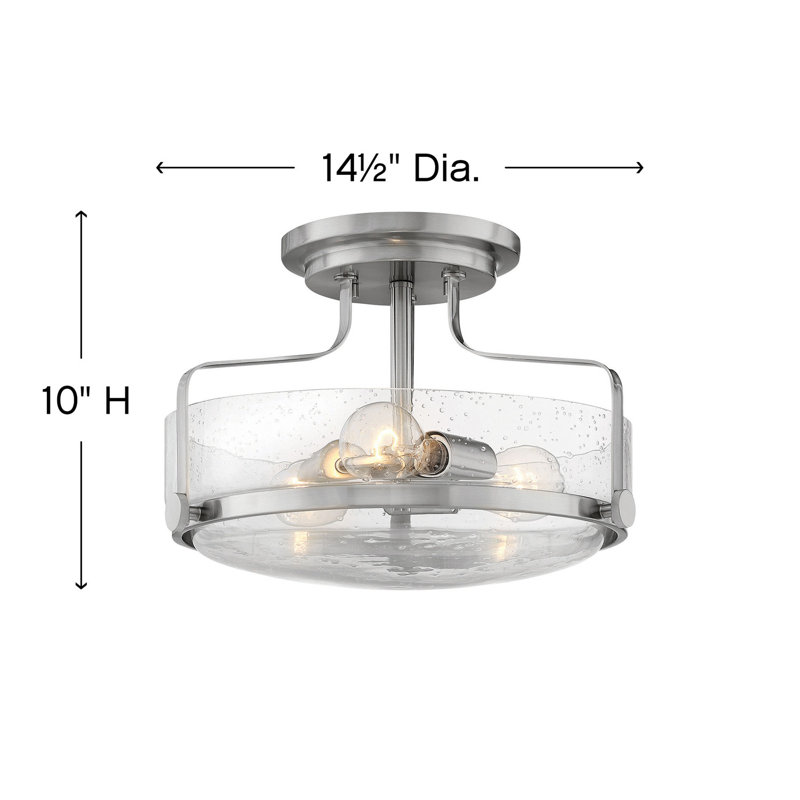 Harper 3-Light Semi-Flush Mount Retro Ceiling Light, Brushed Nickel, Small