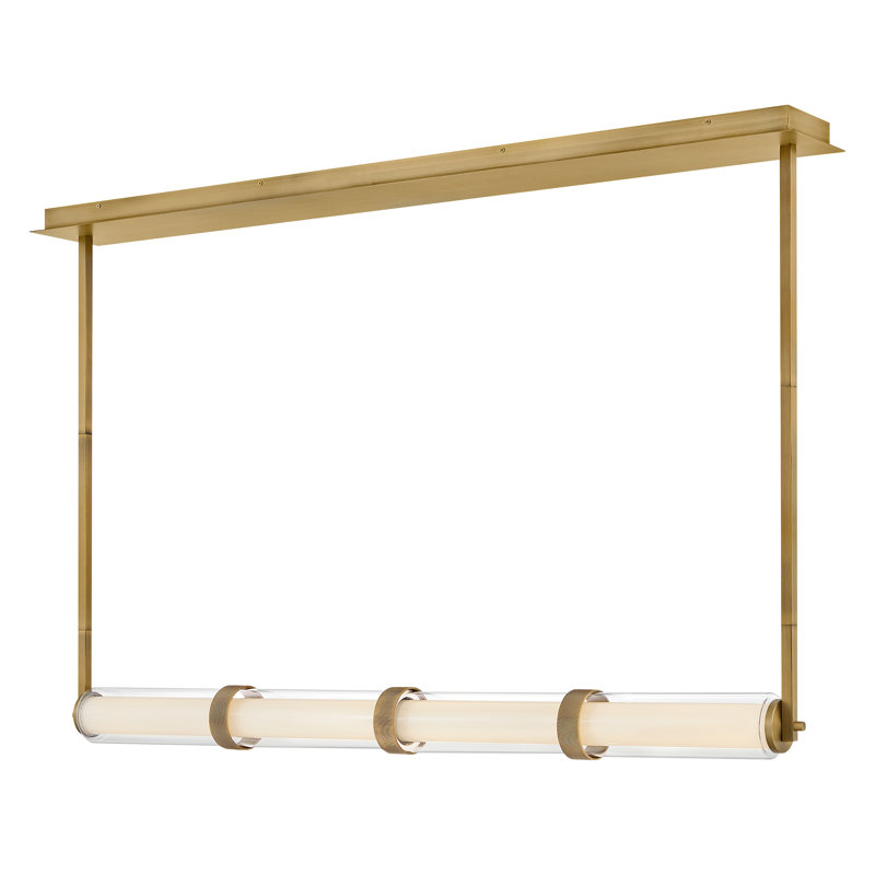 Cy Integrated LED Linear Pendant w/ Clear & Etched Opal Glass, Lacquered Brass