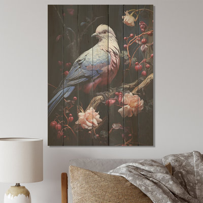 Blue And White Dove Reverie I - Dove On Wood Print