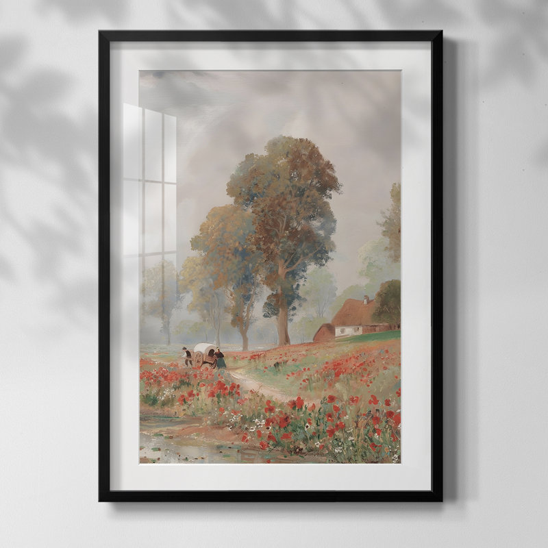 Motif floral rétro - imprimé encadré, Noir