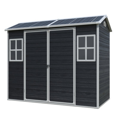 8 Ft X 4 Ft Outdoor Storage Shed With Two-Window And Double-Door, Plastic Shed With Floor For Gargen,Patio,Yard,Lawn,Black (W540S00046)