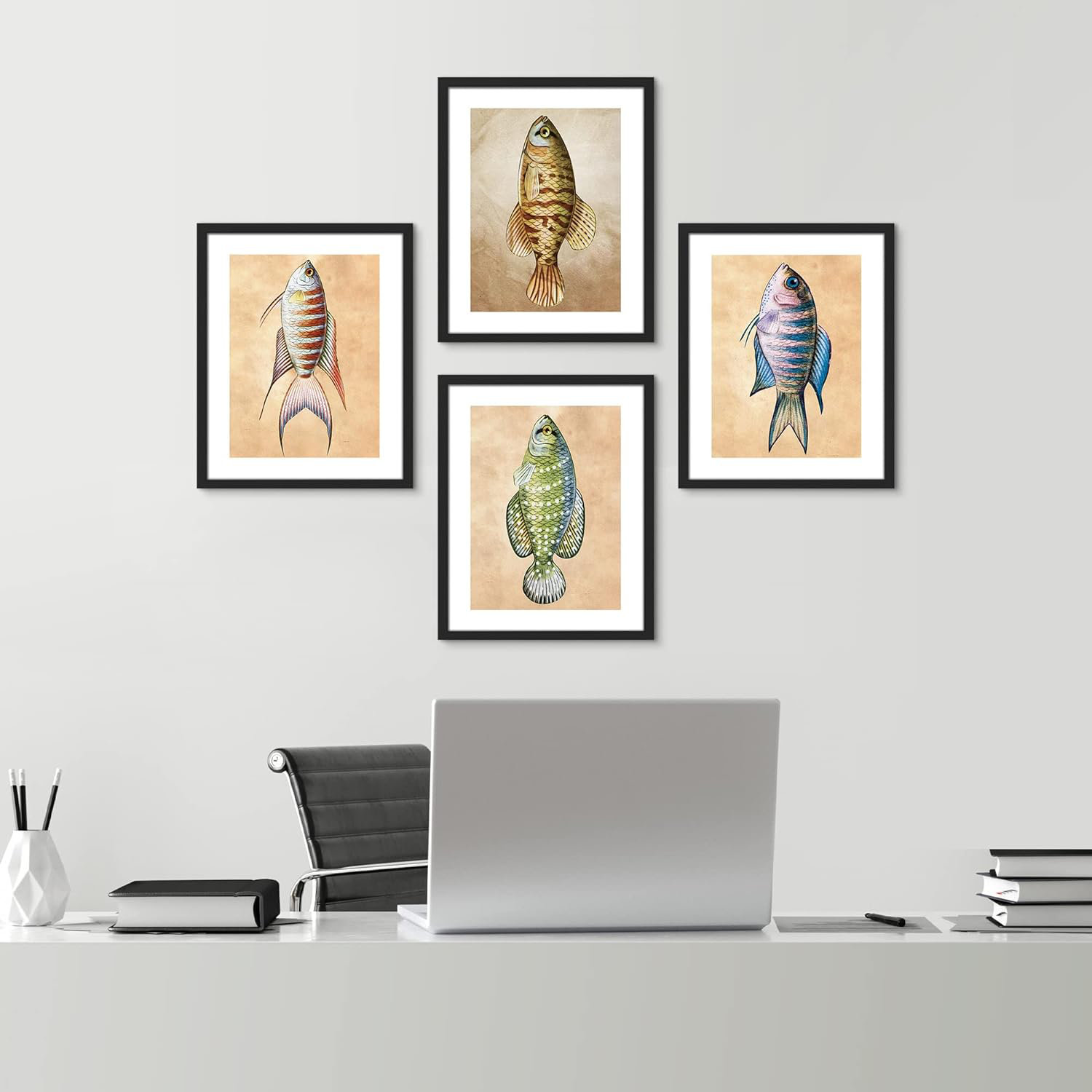 DesignArt Fishing Minimalist Marine - Animals Metal Art Print Set