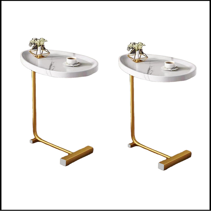 2-pieces White C-shaped Side Table, C Shaped End Table, Side Table for Couch and Bed