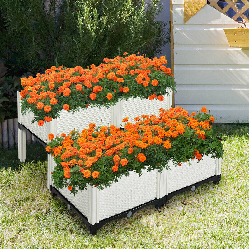 Pot à fleurs surélevé en plastique Mckeon, Blanc