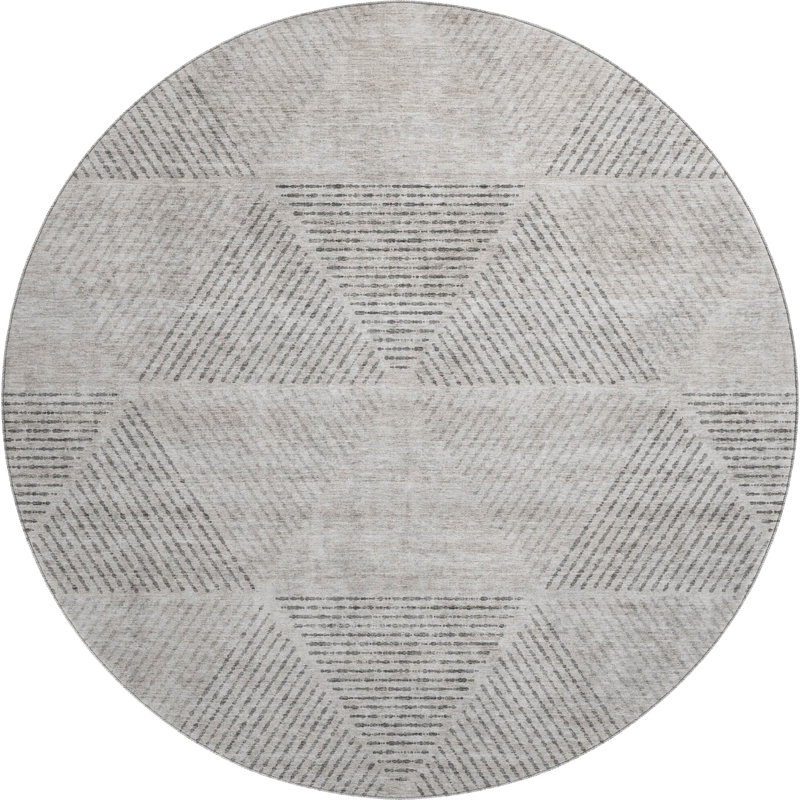 Tapis taupe Prisco lavable à la machine de qualité supérieure, Rond 8 pi