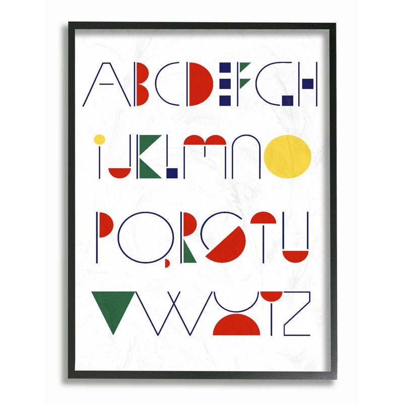 Impression de couleurs primaires avec alphabet texturé, H 14 po x l 11 po x P 1,5 po, Giclée encadrée noir minuit