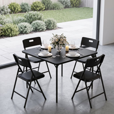 5-Piece Home Multipurpose Dining Set w/Folding Table and Chairs Easy Storage - Premium Quality, Wheelchair Accessible (Black)