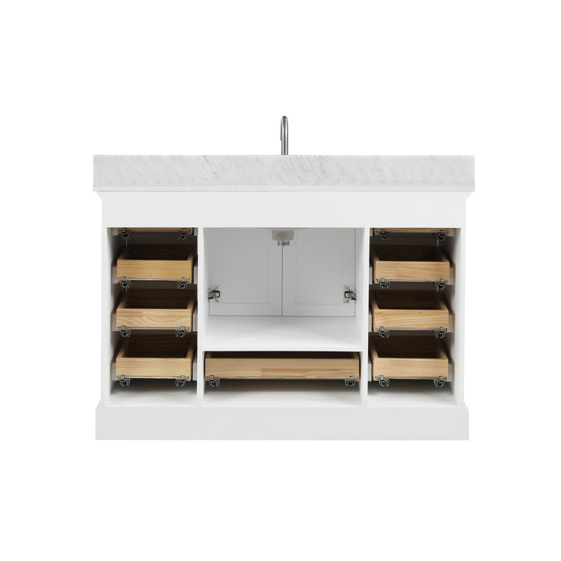 Barrville 49'' Single Bathroom Vanity with Carrara Marble Top, White