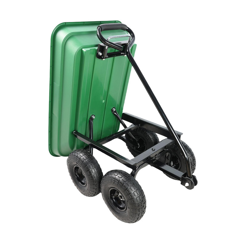 Camion à benne basculante pliante en poly pour voiture avec cadre en acier, 10 pouces. Pneumatique, capacité de 300 lb, corps 55 L, vert
