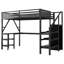Lit mezzanine en métal avec petite armoire et lumière DEL, lit mezzanine avec bureau en L et port USB