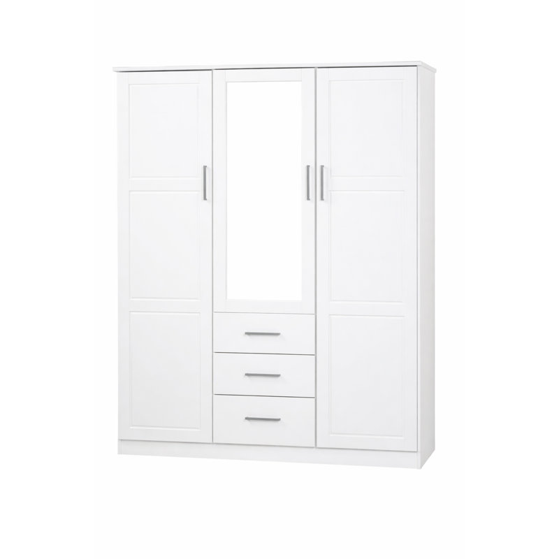 Aveah 100% Solid Wood Wardrobe Closet with Mirror, Drawers & Adjustable Shelves – Modern 3 Door Bedroom Armoire Storage Cabinet