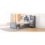 Lit simple gris en bois avec rangement vertical tout-en-un, 4 tiroirs coulissants de chaque côté et 12 compartiments à la tête de lit pour une chambre à coucher de taille organisée avec armoire, coulissante lisse-1342086630