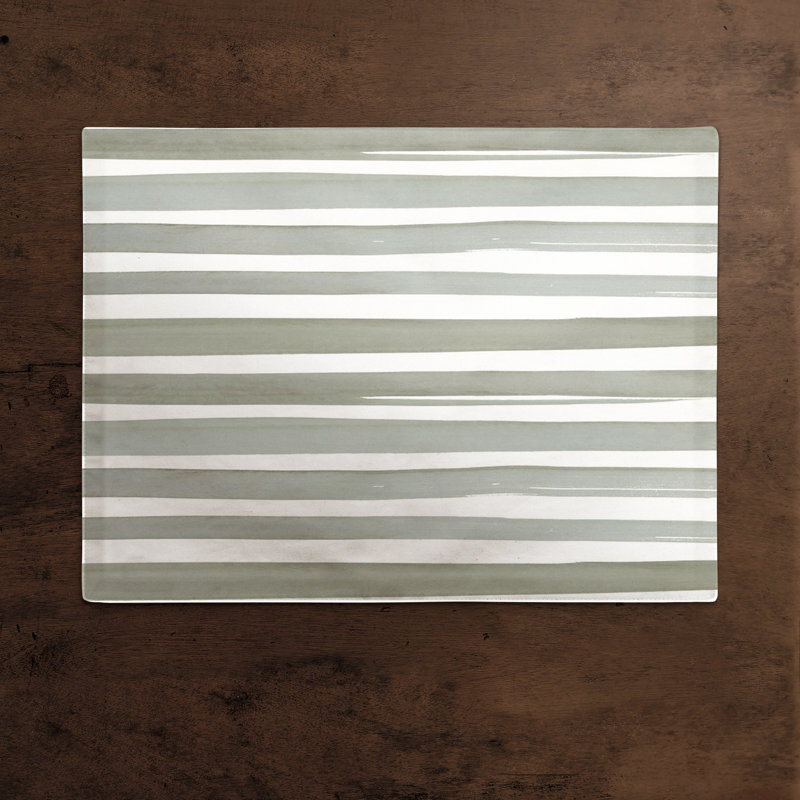 Annese Cotton Striped Rectangle Placemat, Green/White