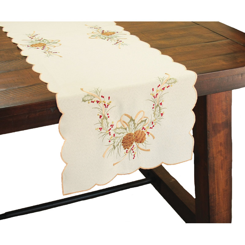 Classic Pine Cone Embroidered Table Runner, 54" L x 15" W