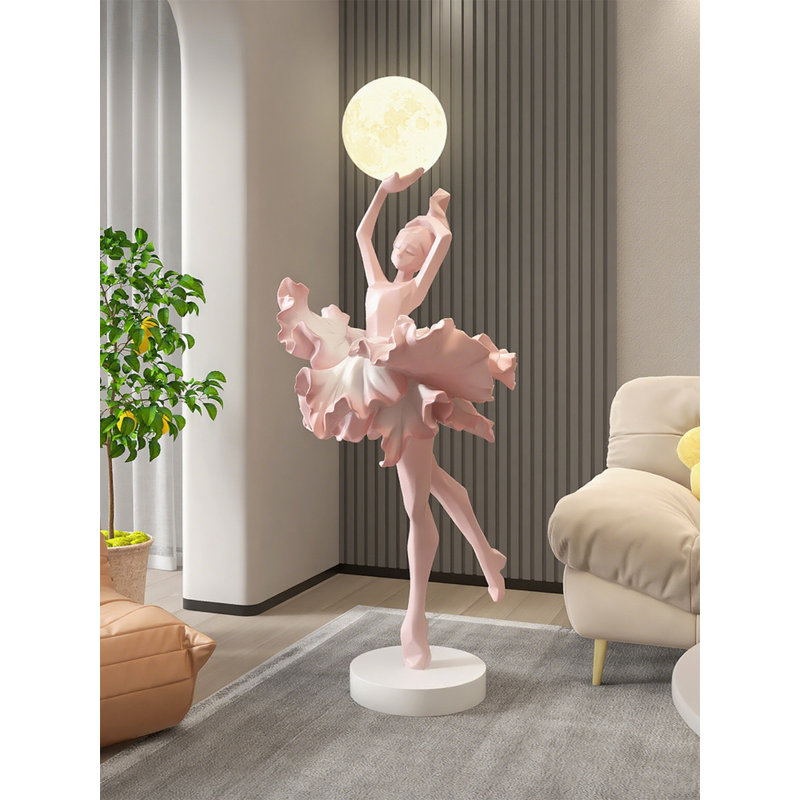 Italian-Style Resin and Wood Floor Lamp, 37.40", Pink
