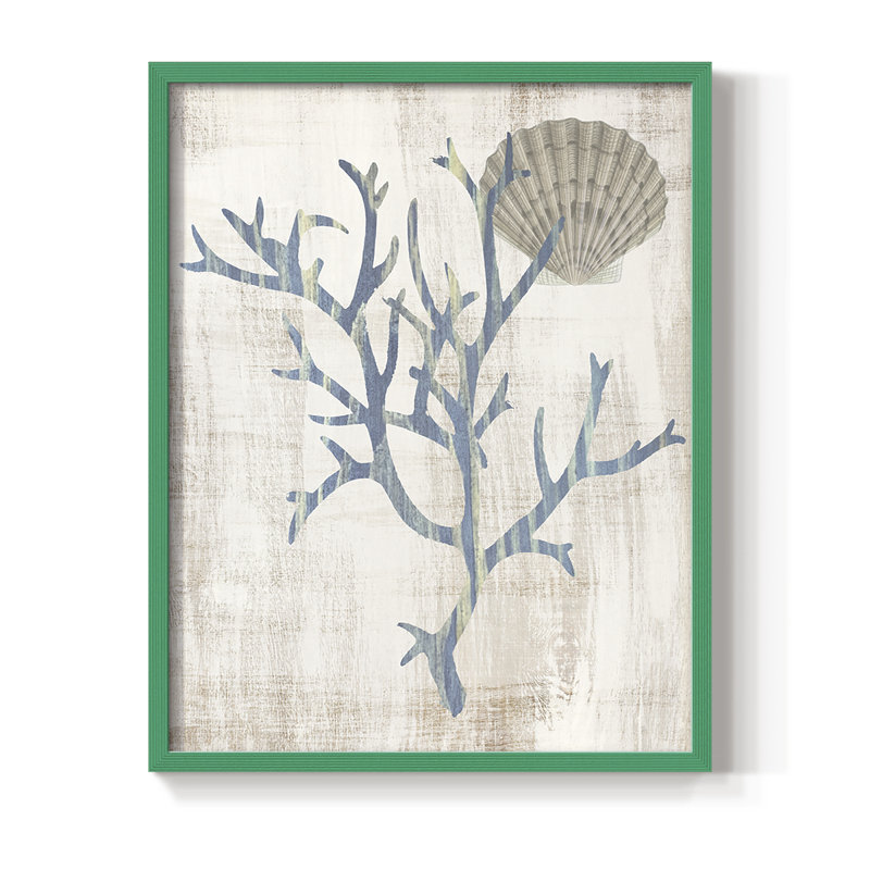 Reproduction encadrée de varech III - bois massif, H 21 po x l 17 po, Vert