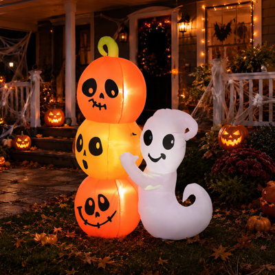 Citrouille fantôme gonflable décorative d'Halloween de 5 pi avec lumières DEL imperméable