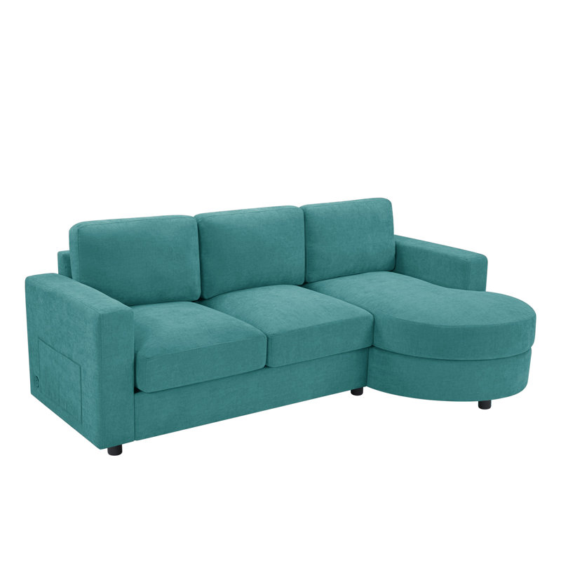 84" Upholstered L Shape Sofa With USB Ports, Green Chenille