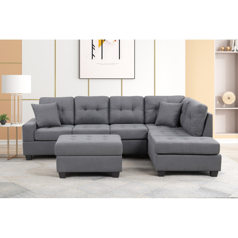Misja Upholstered L-Shaped Sectional Reversible, Dark Gray Fabric