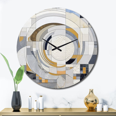 Horloge murale en métal - mosaïque grise et jaune III