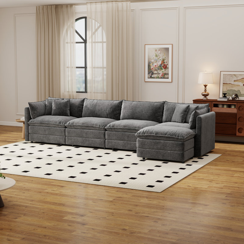 Canapé modulaire en L modulaire en L avec repose-pieds, canapé profond en chenille 4 places avec coussin pour salon, chambre à coucher et appartement