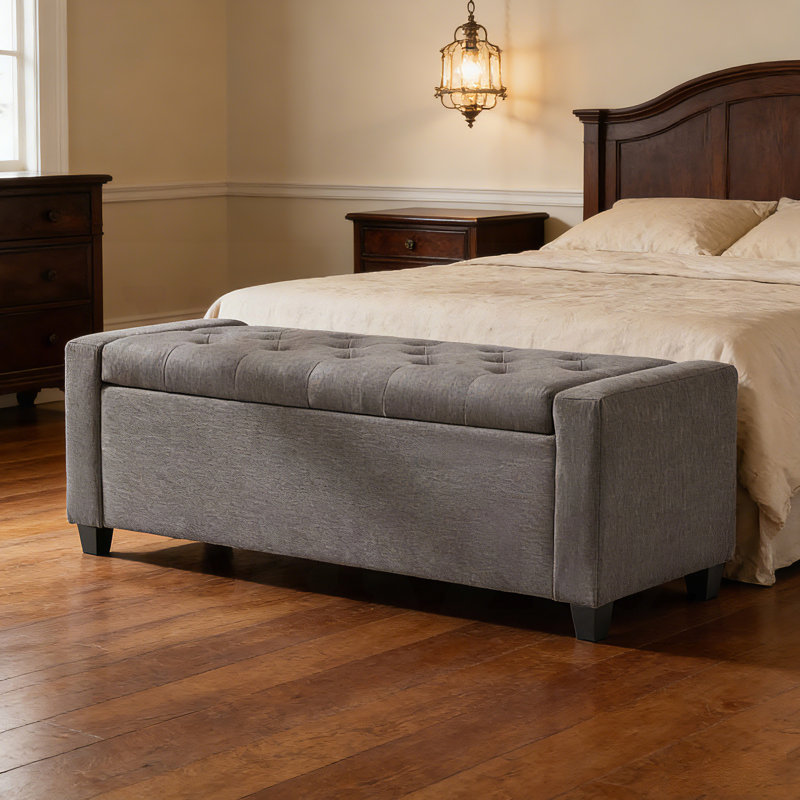 Repose-pieds rembourré en lin gris avec rangement multi-fonctions et repose-pieds capitonné, Gris