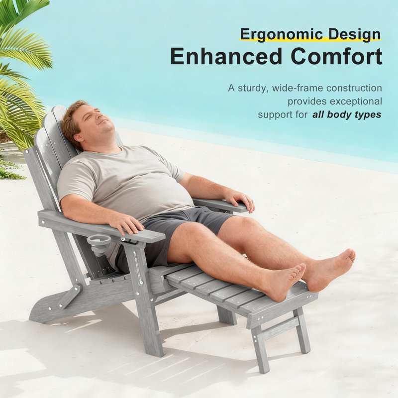 HDPE Foldable Outdoor Adirondack Chair 3-Postion Adjustable with Retractable Ottoman & All-Weather Outdoor Chair for Garden, Lawn & Porch