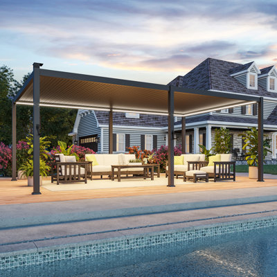 LED Metal Pergola for Outdoor Garden with Adjustable Louvred Roof